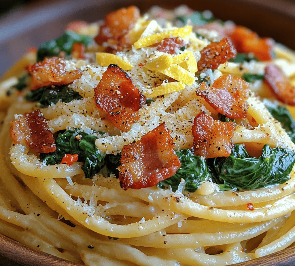 If you’re looking for a dish that perfectly balances indulgence with freshness, look no further than our Savory Spinach & Bacon Delight Pasta. This delightful recipe showcases the savory, crispy goodness of bacon mingling with the vibrant, nutrient-rich spinach, creating a meal that’s not only satisfying but also visually appealing. The contrasting textures—from the al dente pasta to the crunchy bacon and tender greens—make each bite an experience to savor.