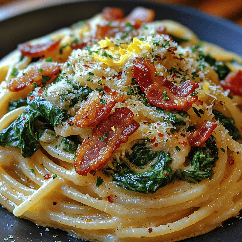 If you’re looking for a dish that perfectly balances indulgence with freshness, look no further than our Savory Spinach & Bacon Delight Pasta. This delightful recipe showcases the savory, crispy goodness of bacon mingling with the vibrant, nutrient-rich spinach, creating a meal that’s not only satisfying but also visually appealing. The contrasting textures—from the al dente pasta to the crunchy bacon and tender greens—make each bite an experience to savor.
