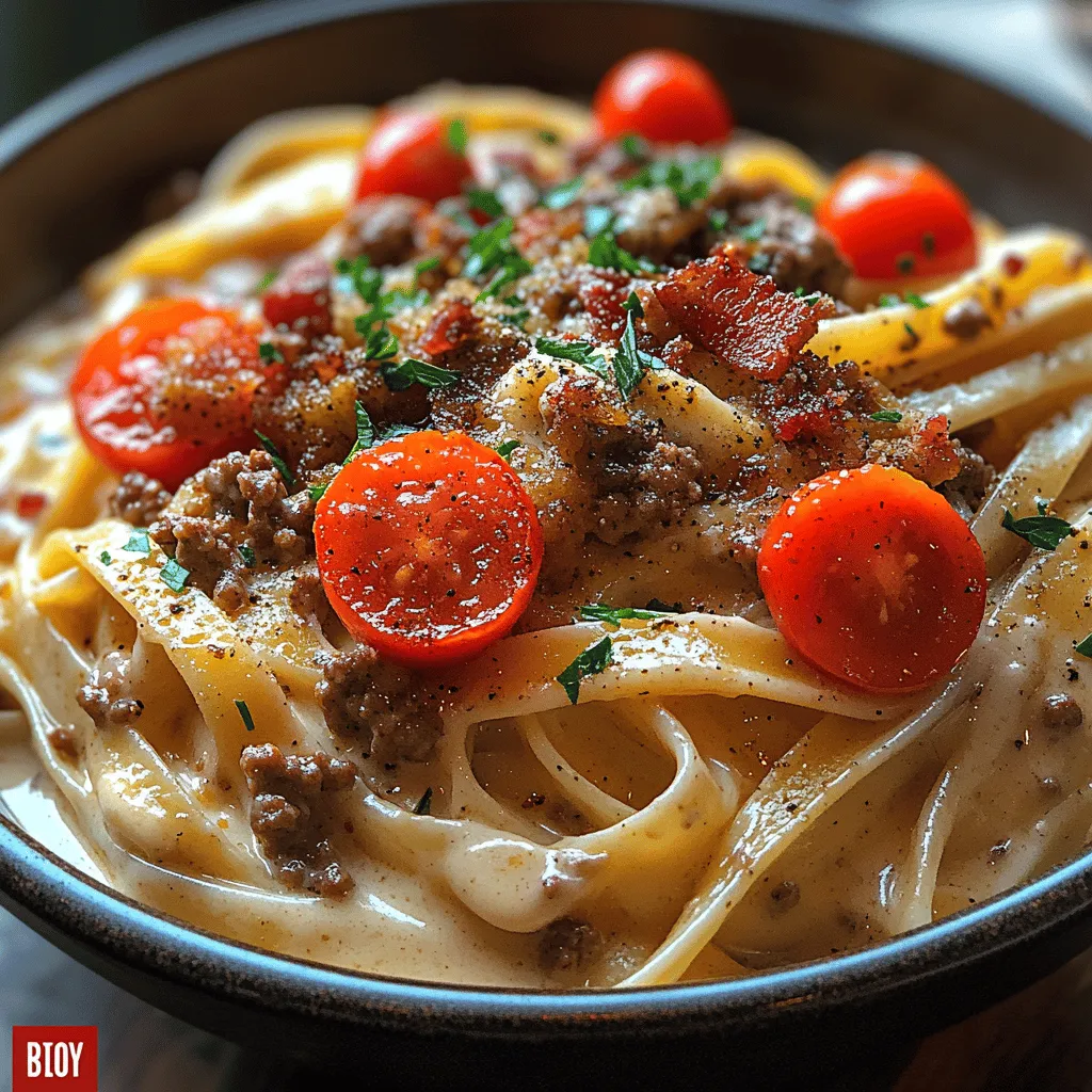 In the world of culinary creativity, fusion recipes have become a delightful trend, enticing food lovers with their inventive blends of traditional dishes. These hybrid recipes not only celebrate cherished flavors but also introduce us to exciting combinations that can reinvent our dining experience. One such mouthwatering creation is the Loaded Cheeseburger Alfredo Pasta. This dish artfully combines the comforting richness of fettuccine Alfredo with the classic flavors of a cheeseburger, resulting in a meal that is both satisfying and indulgent.