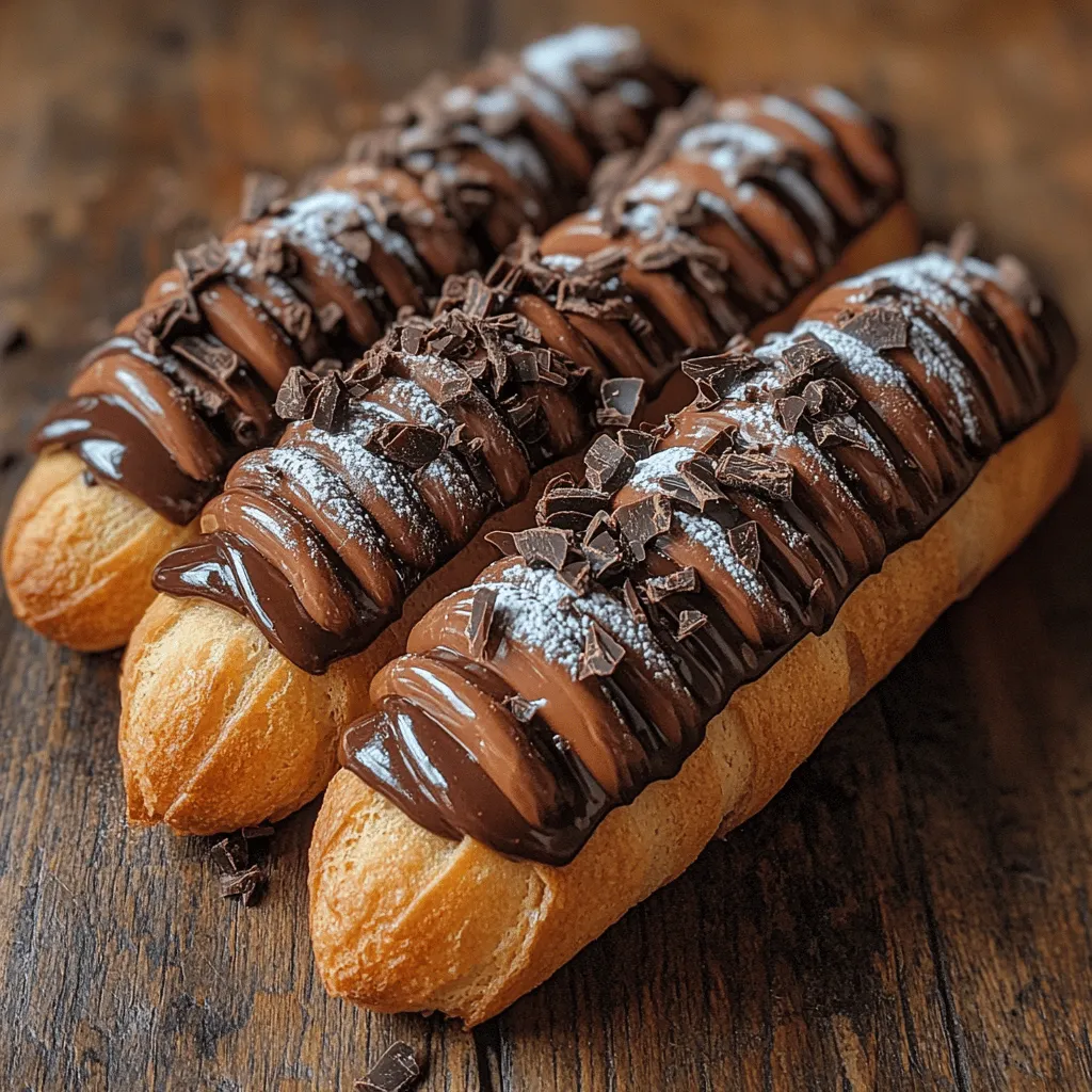 Chocolate éclairs are a quintessential classic in the realm of French pastries, captivating dessert lovers around the world with their elegant appearance and indulgent flavors. These delectable treats consist of a light and airy pastry shell filled with rich chocolate pastry cream and topped with a glossy chocolate glaze. The allure of homemade éclairs is undeniable; there's something incredibly satisfying about creating this delicate pastry from scratch, allowing you to control the quality of the ingredients and tailor the flavors to your preference. Perfect for special occasions or simply to indulge your sweet tooth, chocolate éclairs are sure to impress family and friends alike.