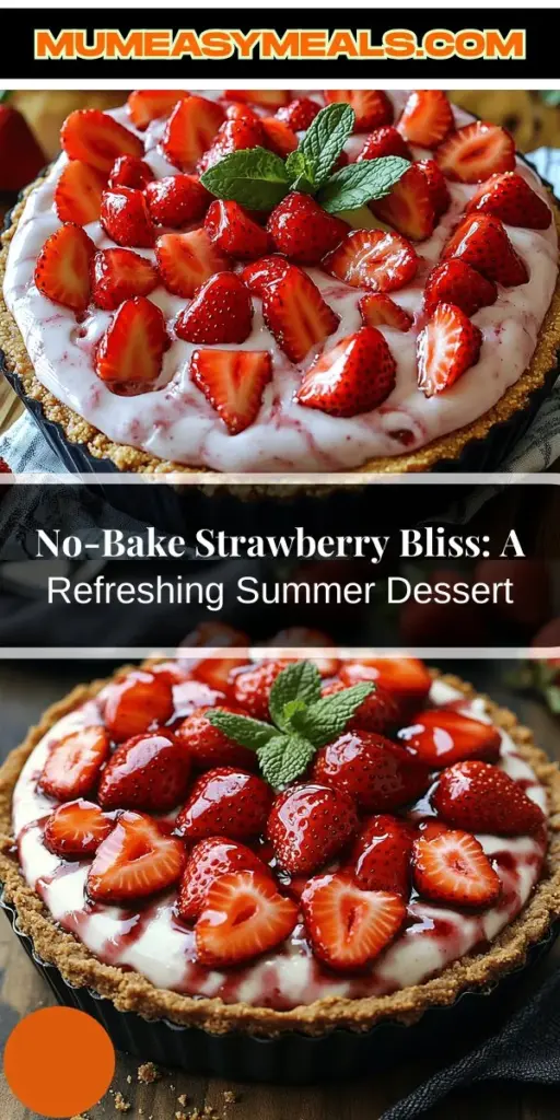 Discover the perfect dessert for any occasion with No-Bake Strawberry Bliss Delight. This easy-to-make treat highlights the vibrant taste of fresh strawberries, combined with a creamy yogurt filling and a crunchy graham cracker crust. Ideal for summer gatherings or simply when you crave something sweet yet light, this dessert is sure to impress your guests. Follow our simple instructions to create this refreshing joy that’s bursting with flavor and visual appeal. Enjoy every delightful bite and make lasting memories!