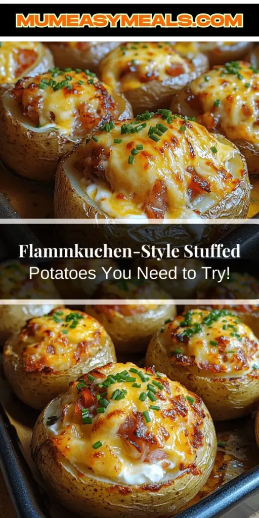 Discover a delectable twist on a classic with Flammkuchen-Style Stuffed Potatoes! This recipe combines the creamy, savory flavors of traditional Flammkuchen with the comforting heartiness of baked russet potatoes. Filled with a rich mixture of crème fraîche, crispy pancetta, caramelized onions, and melted Gruyère cheese, these stuffed potatoes are perfect for gatherings or cozy dinners. Elevate your culinary experience while impressing family and friends with this unique and satisfying dish!