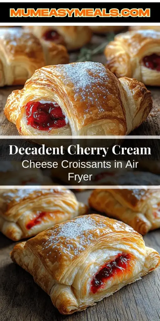 Discover the joy of baking with these decadent Air Fryer Cherry Cream Cheese Croissants! Combining flaky puff pastry with a rich cream cheese and cherry filling, this recipe is sure to impress. It's easy to prepare, healthier thanks to the air fryer, and perfect for brunch or a sweet treat. Enjoy the crispy, golden exterior and the delightful creamy center, dusted with powdered sugar for an elegant finish. Treat yourself and your loved ones to this irresistible pastry delight!