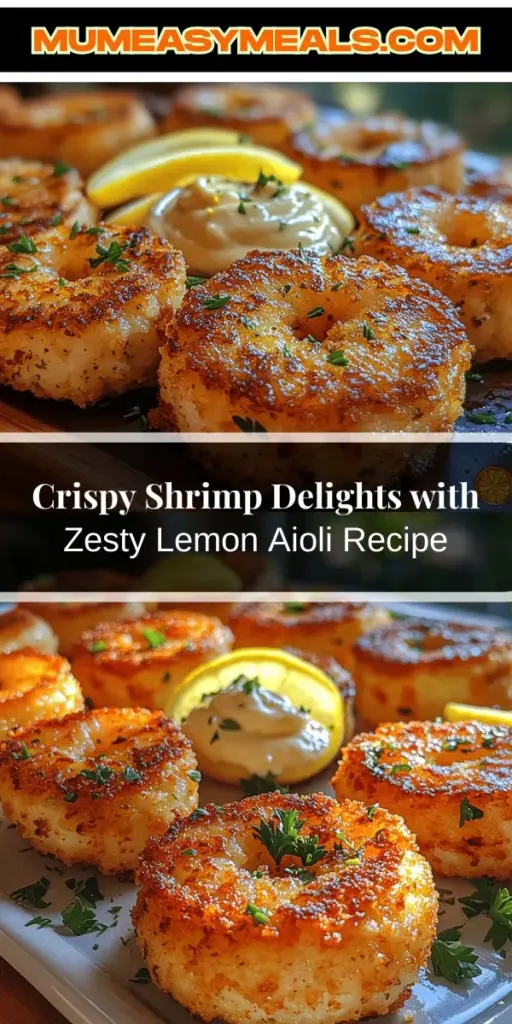 Discover the perfect blend of crispy textures and zesty flavors with Crispy Shrimp Delights paired with a refreshing Lemon Aioli. This versatile dish is ideal for any occasion, whether as an elegant appetizer, a satisfying main course, or casual finger food for gatherings. Learn how to craft these delightful shrimp cakes with a golden-brown crust, complemented by a tangy aioli that takes every bite to the next level. Impress your guests with this delicious treat!