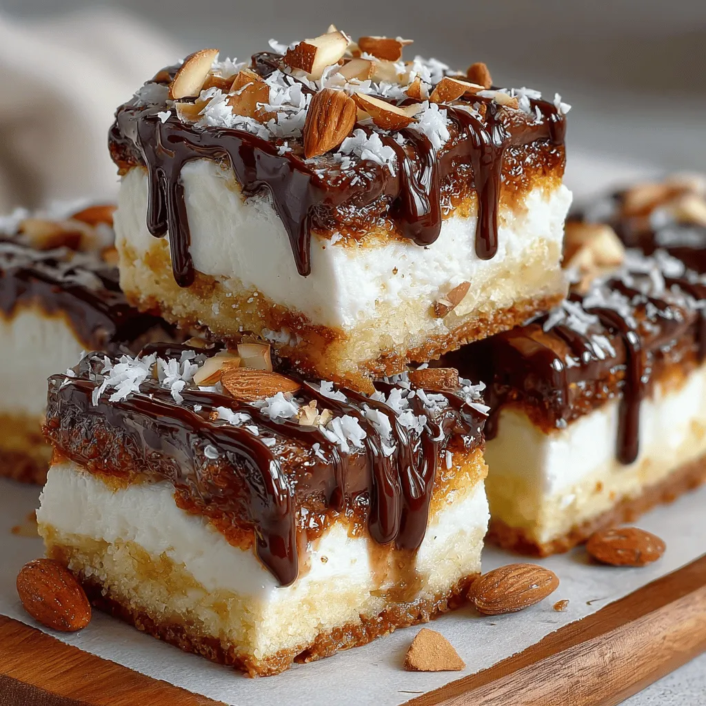 In the world of desserts, striking a balance between indulgence and health can often feel like an elusive quest. However, the Frozen Yogurt Almond Joy Squares present a delightful solution, seamlessly marrying the rich flavors of chocolate, coconut, and almonds with the wholesome benefits of Greek yogurt. This recipe not only simplifies the dessert-making process but also packs a nutritional punch, making it an ideal treat for any occasion. Whether you’re looking for a refreshing dessert to cool off during the summer heat or a guilt-free snack to satisfy your sweet tooth, these squares are sure to hit the spot.