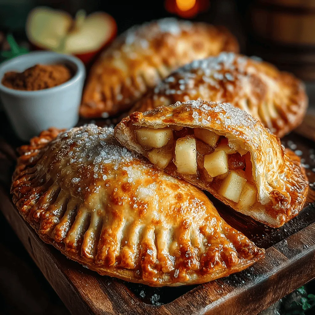 <strong>Introduction</strong>” /></p>
</p>
<h2>Filling and Sealing the Hand Pies</h2>
</p>
<h3>Portioning the Filling</h3>
<p>Once your pie crust is rolled out and ready, it’s time to prepare the filling. For each hand pie, you will need approximately 2 tablespoons of the apple cinnamon filling. This amount is ideal for achieving the perfect balance of flavor without risking overflow. Using a scoop or a spoon, place the filling in the center of each dough circle, ensuring it’s evenly distributed.</p>
</p>
<h3>Importance of Not Overfilling to Avoid Spillage</h3>
<p>One crucial aspect of making hand pies is to avoid overfilling. While it might be tempting to add extra filling for a more robust flavor, overfilling can lead to spillage during the baking process. This can cause the pies to burst, leading to a messy oven and, worse, a loss of delicious filling. Stick to the recommended portion size for the best results.</p>
</p>
<h3>Sealing Techniques</h3>
<p>Sealing your hand pies is essential to keep the filling contained during baking. Start by moistening the edges of the dough with a little water or an egg wash. This creates a sticky surface that helps the dough adhere to itself when folded over.</p>
</p>
<p>Next, fold the dough over the filling to create a half-moon shape. Press the edges together firmly to seal. For an extra secure seal, use a fork to crimp the edges, which not only reinforces the seal but also adds a decorative touch.</p>
</p>
<h3>Visual Cues to Ensure a Proper Seal</h3>
<p>Look for visual cues to ensure that your hand pies are sealed properly. The edges should look smooth and tightly pinched. If you notice any gaps, gently press them together or add a bit more moisture. The goal is to create a lovely pocket that holds all the delicious filling inside.</p>
</p>
<h2>Baking the Hand Pies</h2>
</p>
<h3>Preparing for the Oven</h3>
<p>Before placing your hand pies in the oven, it’s important to prepare them properly. Line a baking sheet with parchment paper to prevent sticking and to allow for even cooking. Arrange the hand pies on the baking sheet, leaving enough space between each pie to allow for expansion while baking.</p>
</p>
<h3>Importance of Spacing Pies on the Baking Sheet</h3>
<p>Adequate spacing is vital for even baking. If the hand pies are too close together, they may not cook evenly, affecting their texture. Aim for at least 1-2 inches between each pie to allow heat circulation.</p>
</p>
<h3>Benefits of Egg Wash and Sugar Topping for Aesthetics and Crunch</h3>
<p>For a beautiful finish, brush the tops of the hand pies with an egg wash (a mixture of beaten egg and a splash of water). This gives the crust a beautiful golden-brown color as it bakes. For added sweetness and crunch, sprinkle granulated sugar on top before baking. This will create a delightful contrast in texture with the soft filling inside.</p>
</p>
<h3>Baking Time and Temperature</h3>
<p>Preheat your oven to 400°F (200°C). Bake the hand pies for about 20-25 minutes, or until they are golden brown and puffed. Keep a close eye on them toward the end of the baking time.</p>
</p>
<h3>Describing the Ideal Golden-Brown Color to Look For</h3>
<p>You want to achieve a lovely golden-brown color on the crust. This indicates that the hand pies are cooked through and the crust is crisp. If you notice that the tops are browning too quickly, you can cover them loosely with foil.</p>
</p>
<h3>Discussing Aroma and Texture as Indicators of Doneness</h3>
<p>As the hand pies bake, your kitchen will be filled with the mouthwatering aroma of cinnamon and baked apples. This scent is a good indicator that your treats are close to being done. Additionally, the texture should feel firm yet slightly springy when touched, signifying that the filling has cooked and the crust is flaky.</p>
</p>
<h2>Cooling and Serving Suggestions</h2>
</p>
<h3>Proper Cooling Techniques to Maintain Crispness</h3>
<p>Once the hand pies are golden brown, remove them from the oven and let them cool on a wire rack. This step is crucial since cooling them on a rack prevents steam from building up underneath, which can make the crust soggy. Allow them to cool for about 10-15 minutes, just enough to avoid burns while still keeping a crisp texture.</p>
</p>
<h3>Serving Options: Warm vs. Room Temperature</h3>
<p>These hand pies can be enjoyed warm or at room temperature, depending on your preference. Serving them warm enhances the flavor and aroma, making them a perfect treat on a chilly day. However, they also taste delightful at room temperature, making them a great option for picnics or gatherings.</p>
</p>
<h3>Pairing Suggestions</h3>
<p>For an added indulgence, consider serving your crispy apple cinnamon hand pies with a scoop of vanilla ice cream or a dollop of freshly whipped cream. Drizzling caramel sauce over the top elevates the dish even further, creating a sweet and decadent experience that pairs beautifully with the spiced apple filling.</p>
</p>
<h2>Nutritional Information</h2>
</p>
<h3>Overview of Nutritional Values per Serving</h3>
<p>Each hand pie typically contains approximately 220 calories, with around 10g of fat, 32g of carbohydrates, and 2g of protein. They provide a delightful treat without excessive guilt, especially when made with fresh, wholesome ingredients.</p>
</p>
<h3>Discussion of Possible Variations for Dietary Restrictions</h3>
<p>For those with dietary restrictions, there are several variations you can explore. To make gluten-free hand pies, substitute a gluten-free all-purpose flour blend for the regular flour in the crust. For a vegan option, use plant-based butter and a flax egg in place of the regular egg wash. These substitutions maintain the integrity of the recipe while accommodating various dietary needs.</p>
</p>
<h3>Highlighting the Balance of Flavors with a Focus on Natural Ingredients</h3>
<p>This recipe emphasizes natural ingredients, with the sweetness of apples and the warmth of cinnamon shining through. By using fresh apples and avoiding excessive added sugars, you can enjoy a dessert that is both satisfying and relatively healthy. The balance of flavors ensures that each bite is a delightful blend of sweet and spiced.</p>
</p>
<h2>Conclusion</h2>
</p>
<p>Making crispy apple cinnamon hand pies is not just about creating a delicious treat; it is an experience that brings joy and comfort into your kitchen. The delightful aroma that wafts through your home while baking is just a precursor to the warm, flaky goodness that awaits. These hand pies are perfect for sharing with friends and family at gatherings or enjoying as a cozy snack on a quiet evening.</p>
</p>
<p>Whether you choose to enjoy them warm with a scoop of ice cream or at room temperature on your next picnic, these hand pies are sure to impress. Don’t forget to share this recipe with your loved ones so they can experience the joy of homemade treats too. After all, nothing brings people together quite like delicious food made from the heart. Embrace the warmth of your kitchen and the comfort of homemade treats; your loved ones will be grateful for it!</p>
</div>