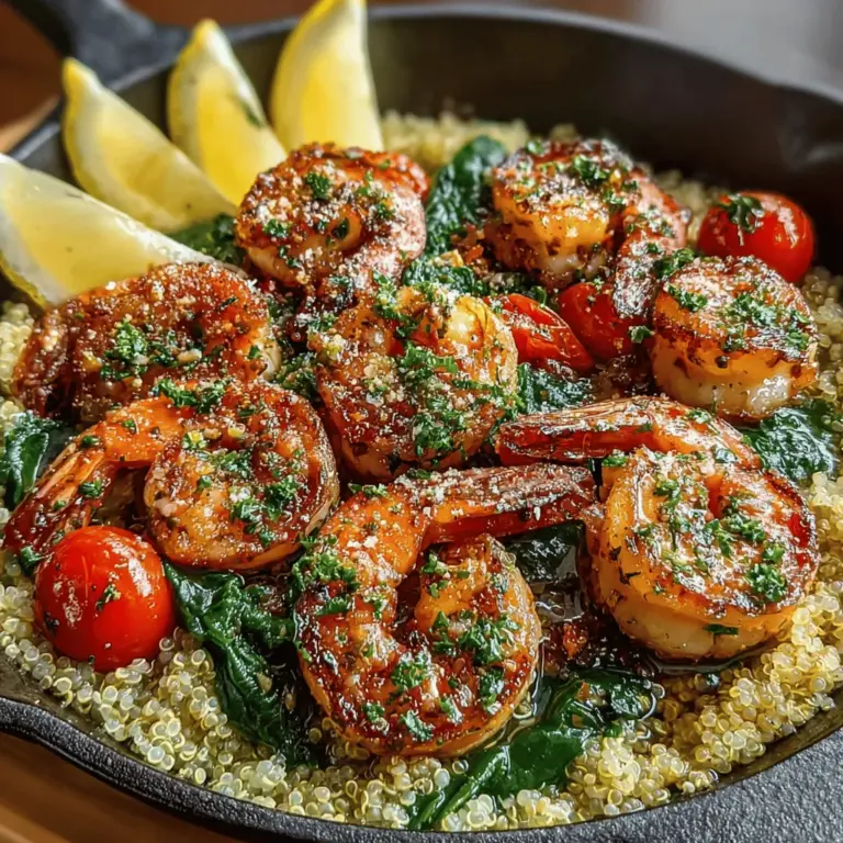 If you're searching for a dish that combines vibrant flavors with healthy ingredients, look no further than the Zesty One-Pan Lemon Garlic Shrimp & Quinoa. This delectable recipe marries succulent shrimp with the nutty goodness of quinoa, all enhanced by a medley of fresh vegetables and a zesty lemon-garlic sauce. Not only does it deliver a delightful burst of citrusy flavor, but it also provides a well-rounded, nutritious meal that can satisfy both your taste buds and your health goals.