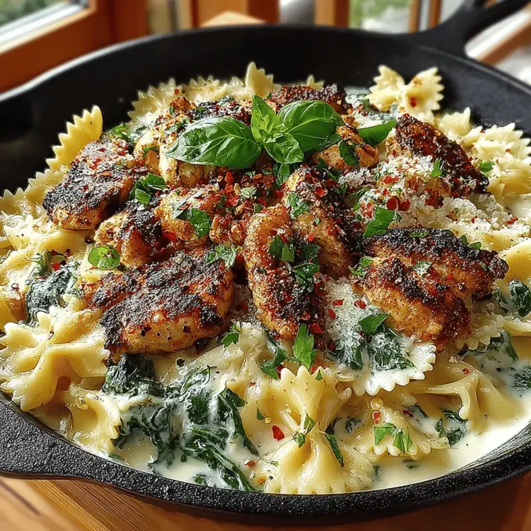 When it comes to weeknight dinners, few dishes can match the comfort and satisfaction of a creamy chicken and spinach pasta skillet. This delightful one-pan meal combines tender pieces of chicken, vibrant fresh spinach, and a rich, velvety sauce that envelops the pasta in a warm embrace. Not only is it a feast for the taste buds, but it also caters to busy schedules, making it an ideal option for families and home cooks alike. The charm of this recipe lies in its simplicity; it brings together a medley of flavors and textures effortlessly, all in a single skillet, leaving you with minimal cleanup and maximum enjoyment.